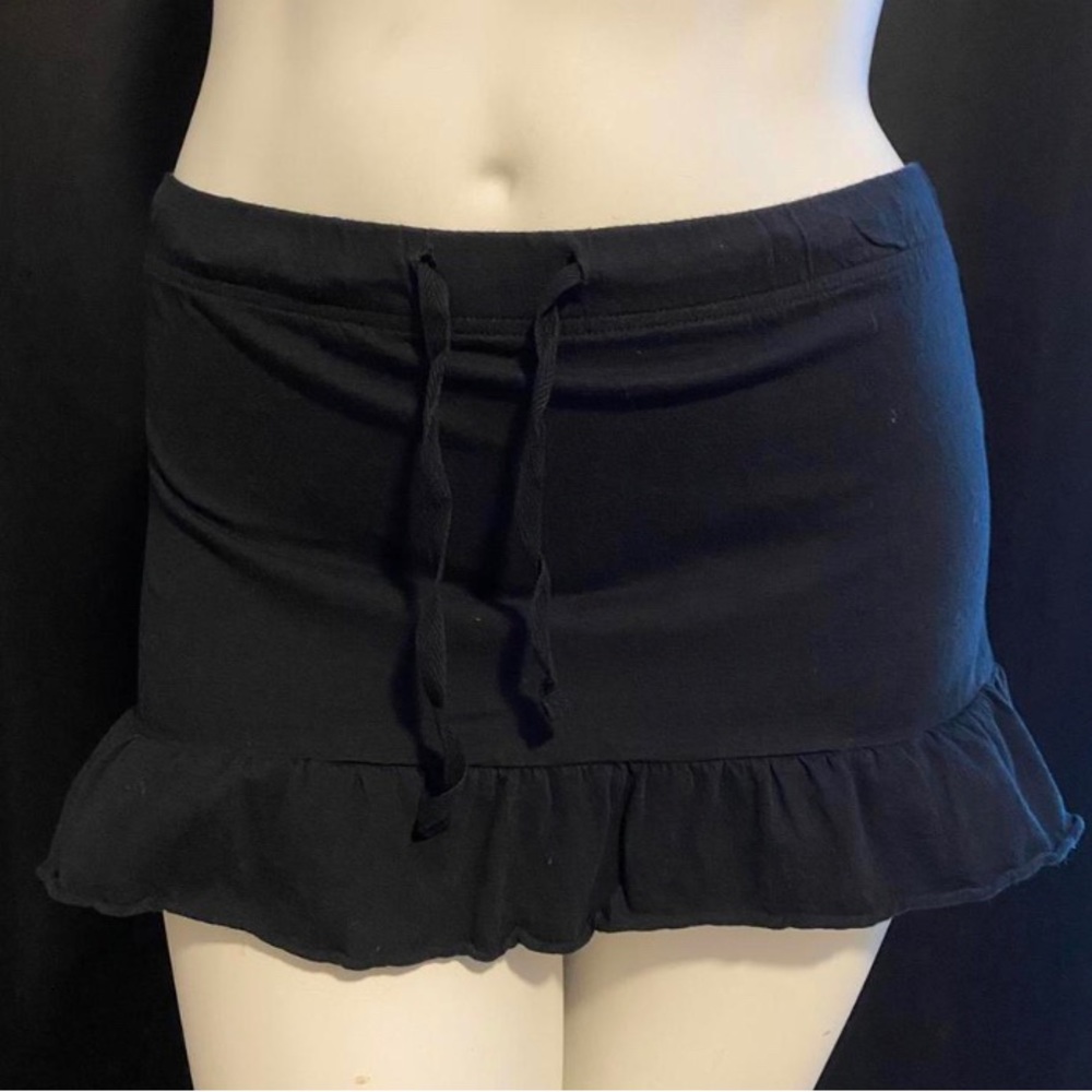 Black ruffle trim drawstring micro mini skirt/tube top